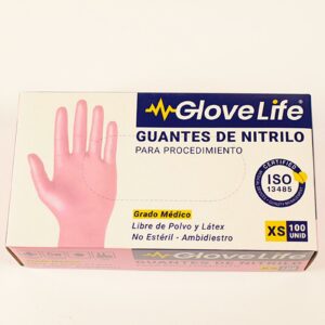 Guantes de Nitrilo Rosados XS – GloveLife (Caja de 100 unidades)